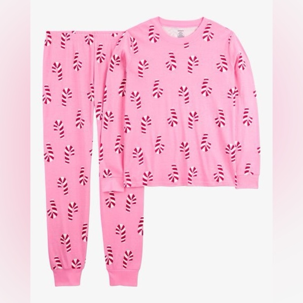 Carter's Women’s Pink Candy Cane Pajama  Long-Sleeve 2-Piece Pajamas - Pink XS